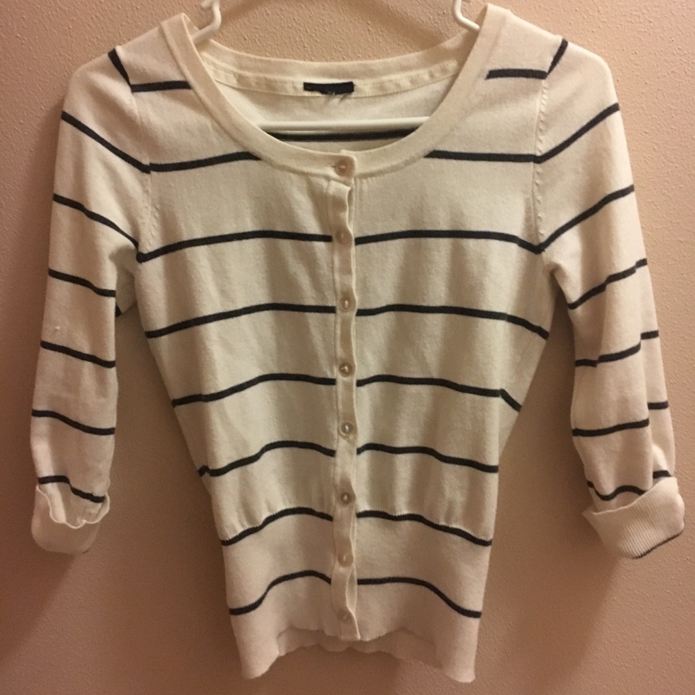 Rue 21 White Cardigan With Black Stripes